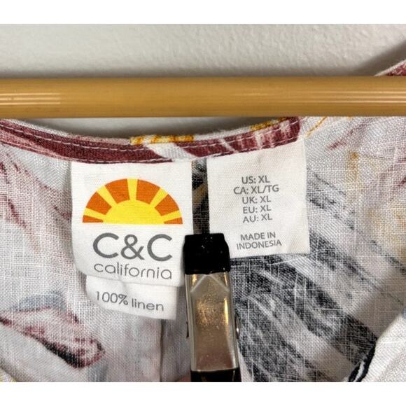 C&C California Dress Linen Floral Tropical Boho Flutter Sleeve Shift Dress XL - Picture 2 of 9